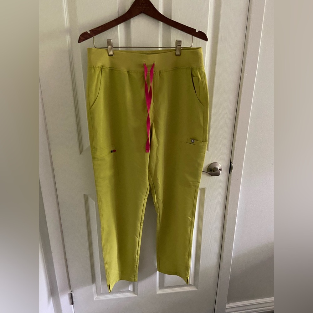 FIGS Lime Green Jogger Pants with Pink Drawstring